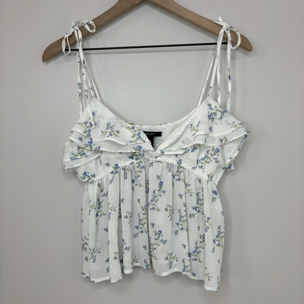 Vintage Y2K Forever 21 Babydoll Top Small White Floral Sheer Coquette Dainty